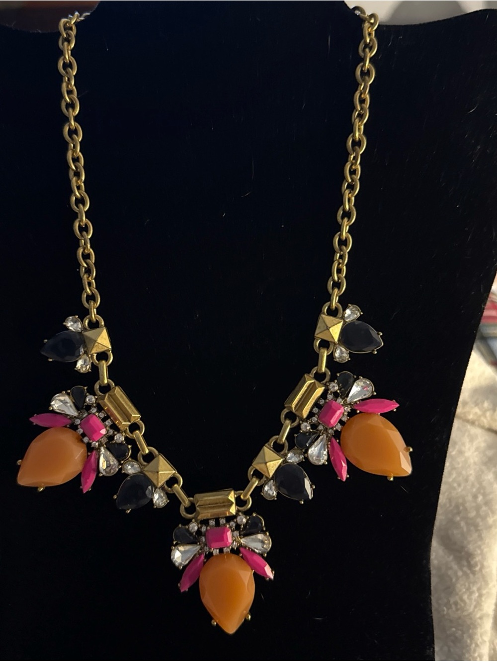 J. Crew Vintage Gold-Tone Necklace with Peach Navy and Hot Pink Accents - Picture 4 of 11